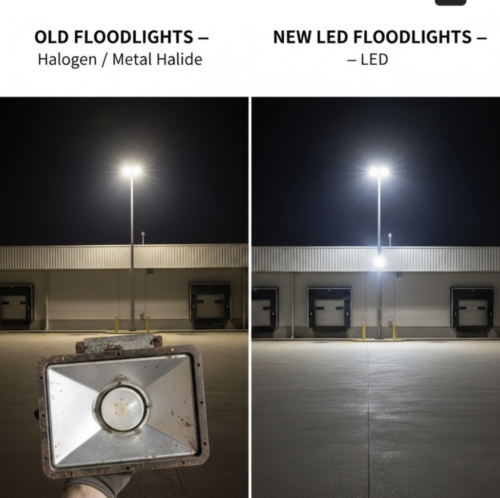 Comparison of old and new floodlights